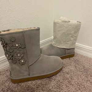 Gray Ugg boots with flowers size 7